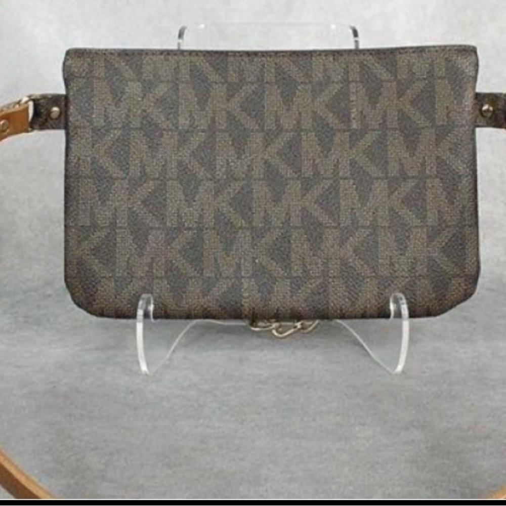 Michael Kors Brown & Bronze Monogram PVC Belt Bag.
